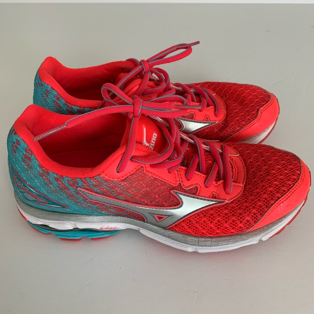 Mizuno Red and Teal Women's Sneakers